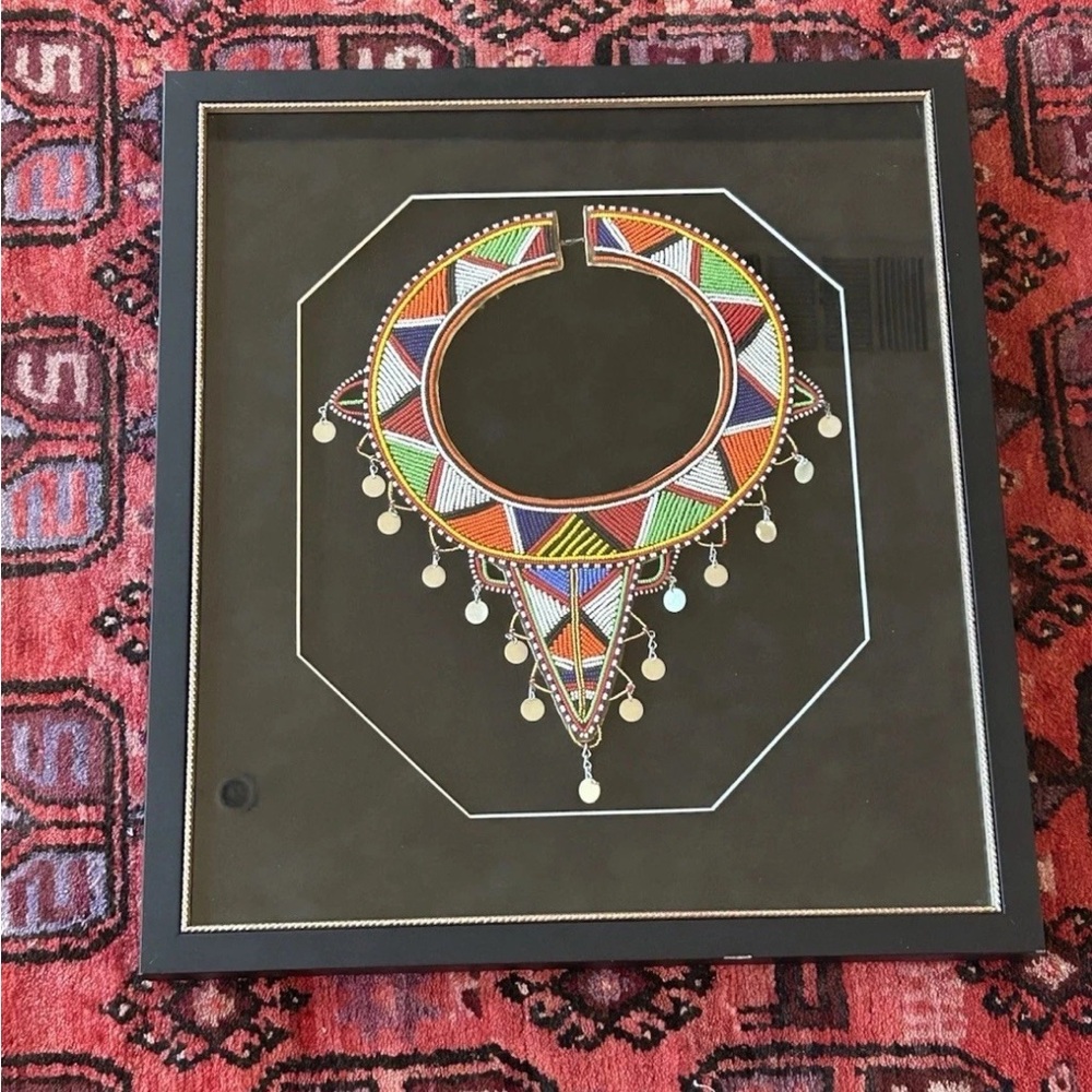 Framed Maasai Beaded Collar Necklace African Tribal Wall Art Kenya